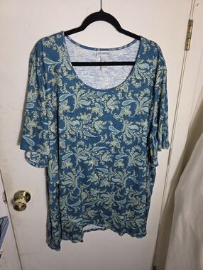 Catherines Teal Green Paisley Short Sleeve Plus Size 3X Top
